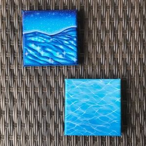 Mini Ocean Water Painting Bundle - Set of 2 Coastal Canvas Wall Art